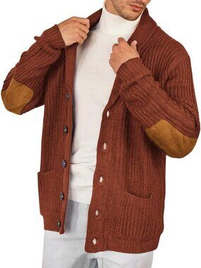 Cozy Multi-Color Shawl Collar Cardigan Sweater for Men with Pockets - Knitted